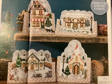 3D Snow Scene Cards Church Cottage Bakery Christmas Cross Stitch Chart