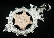 Antique Sterling Silver Pocket Watch Fob Medal, Vaughton & Sons, Birmingham 1900