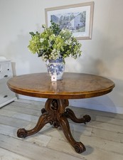 Tilt Top Loo Table Antique Victorian Burr Walnut Breakfast Center Table 