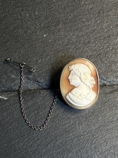 1880/90s Silver Bacchus Cameo Brooch with Safety Chain 8.12g No Reserve Antique