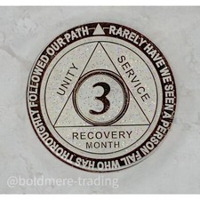 3 Month Alcoholics Anonymous Medallion White Silver Plated AA Sobriety Chip Coin