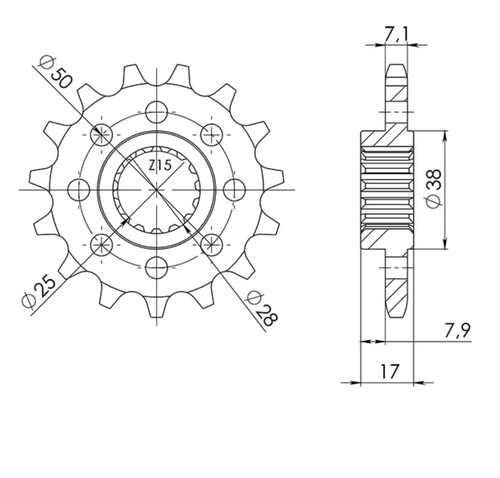 Sprocket step 525 teeth - 15, for