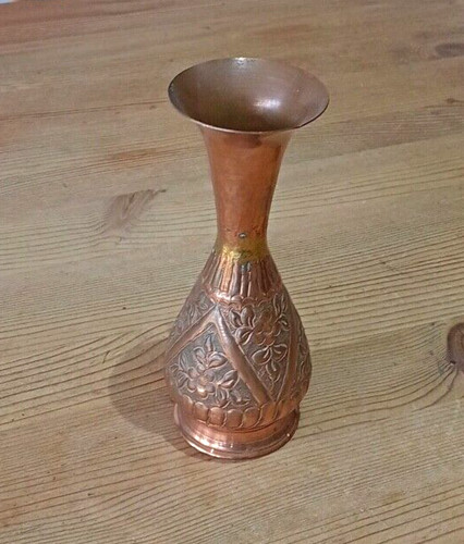 Vintage pressed copper vase