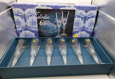 Six 24% Lead Crystal 160ml Melodia Crystal Champagne Flutes Set, BNIB