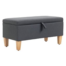 HOMCOM Linen Storage Ottoman Storage Box with Rubberwood Legs, Dark Grey