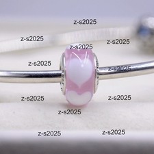 PANDORA Charm Rose Murano Glass Bead with Pink Hearts Sterling Silver 
