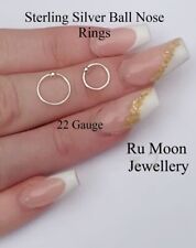 Sterling Silver 925 Small Thin Nose Ring Ball Seamless Stud Hoop 6mm & 8mm