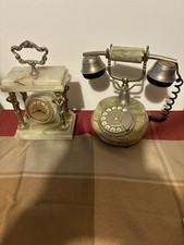 Vintage Telephone and Mantle Clock Green Onyx Marble Effect