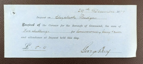 1879 coroner inquest receipt - coroner's,