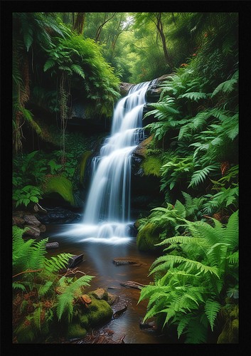Waterfall beautiful framed - waterfall,