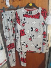 A Super Pair Of Disney Mickey Women's Two Piece Pyjamas Size 10-12 Grey 