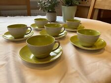 Vintage Poole Pottery Twintone Lime Yellow and Seagull Cups and Saucers