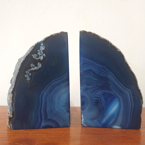 Blue agate bookends pair - blue,