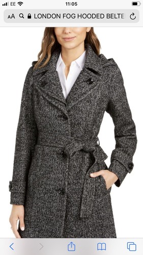 London fog hooded belted - london, pea