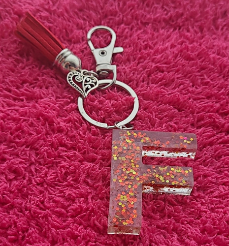 Letter resin keyring pink - f,