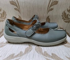 HOTTER SHAKE GREY LEATHER FLAT COMFORT MARY JANE SHOES SIZE UK 4