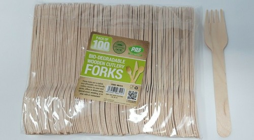 100 pack wooden cutlery forks - 100,