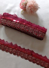 4 Meters Fancy Maroon Gold Embroidery (Bridal Saree Sew On Trim Edge Border Lace
