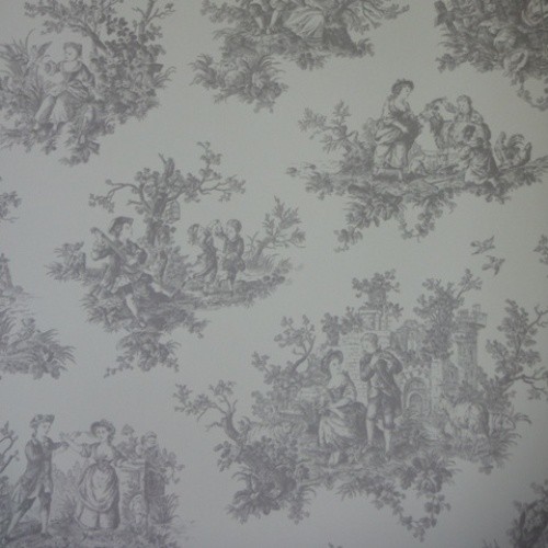Grey toile jouy wallpaper - grey,
