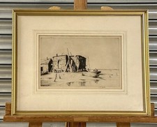 Lovely Early 1900’s Engraving Of A Fisherman / Estuary Scene By Martin Hardie
