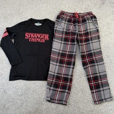 M&S STRANGER THINGS LONG PYJAMAS BLACK RED TARTAN CHECK BOYS GIRLS UNISEX 10-11