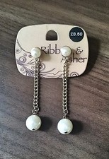 Ribbon & Asher Pearl Dangle Drop Earrings
