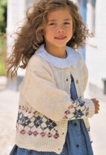 0047 Knitting Girls FairIsle Border Cardigan 20-34ins DK - Vintage Pattern Copy