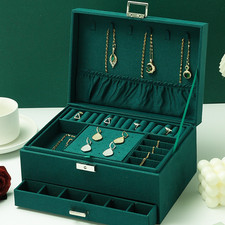 3 Layer Large Jewellery Box necklace Jewelry Storage Organizer Cabinet Box Green
