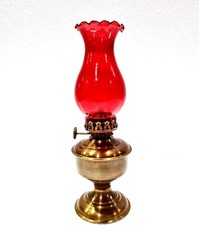 7" Nautical Antique Brown Brass Red/Green Hurricane Oil Lamp Set of 2