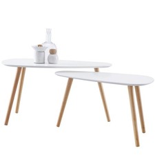 Side Table White Natural Living Room Bedside Sofa End Oval Contemporary Set Of 2