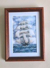 Dark Wood Framed Miniature Print "Down Wind" By Doug Hemingway H20 W15 cm