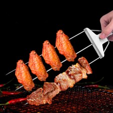 2PCS 3 Way Skewer Barbecue Fork BBQ Barbecue Skewers Metal Grilling With Bag