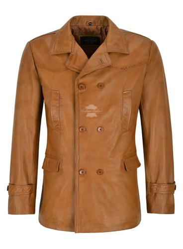 Men real leather jacket tan - real,