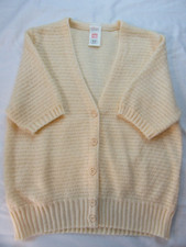 Vintage St Michael - Ladies Size 14 Lemon Yellow S'Sleeve Knitted Cardigan