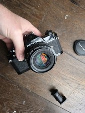 Pentax MX Black SLR 35mm Film Camera SMC M 50mm f1.7 and viewfinder magnifier 