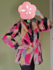 Haoduoyi  Faux Fur jacket 70s Vintage Multi Colourful Size Small