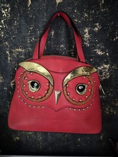 Faux Leather Red Owl Handbag With Strap