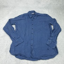 Vilebrequin Shirt Mens XXL 2XL Navy Linen Long Sleeve Lightweight Summer Turtle