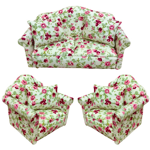 Dolls house floral - dolls, sofa