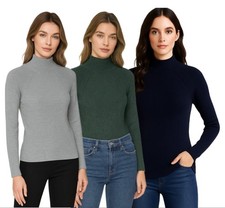  Ladies Ex M&S Ribbed Turtle Neck Jumper Soft Stretch Viscose Blend Knit Top