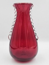 Whitefriars Glass Pattern 9420 Ruby Red Flanged 6" Art Glass Small Vase 1954 