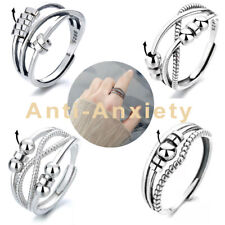 Women Adjustable Anti Anxiety Rings 925 Silver Stress Relief Spinner Fidget Ring