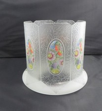 Unusual Art Deco Hand Coloured Etched Frosted Glass Lamp Shade 11.7cm Fitter a/f