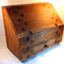 Vintage Wooden Stationary Box Sloping, With Metal Studs and Small Draw Indian ?