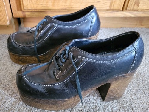 Vintage 1970s leather platform - vintage,