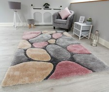 Pink Silver Shaggy Rugs 3D  Non Shed Deep Pile Luxurious Soft Thick Pile Rug