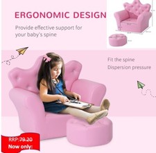 Children Kids Sofa Set Armchair Chair Seat With Free Footstool PU Leather Pink