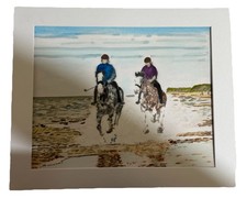 Mark Leary Art Watercolour Painting Two horses and riders trotting in the surf