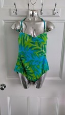 Boots Neon Green Mix Halterneck Swimming Costume Swimsuit Size 16