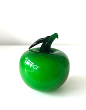 Vintage Green Apple Art Glass Green Leaf Artist Blown Murano Style Paperweight